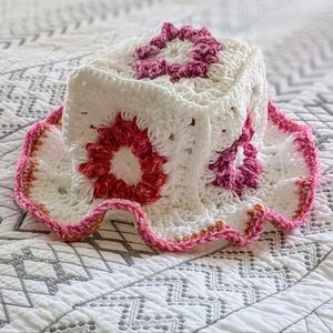 Handcrafted Crochet Hat - White and Pink